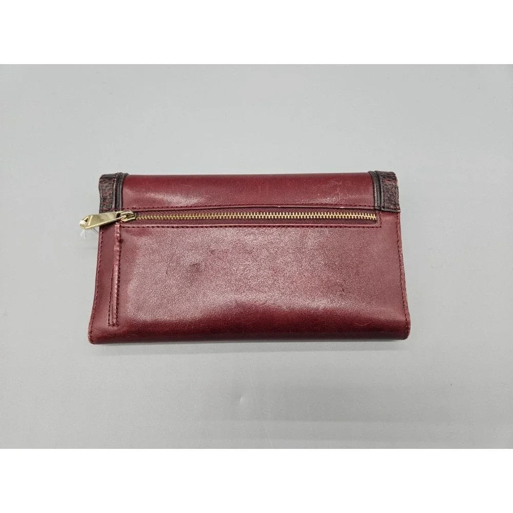 Brahmin Mens Leather Trifold Wallet Burgundy Croc Embossed GNH019189